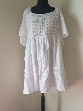 White Crochet Yoke Boho Women’s Dress